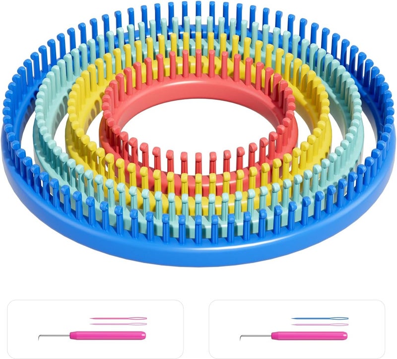 cureder Round Knitting Looms Set- Set of 4 Plastic Looms Knitting with 2 Knitting Yarn Loom Needle and 2 Plastic Loom Pick, Fit Craft Kit Tool for Giveaways Souvenirs, Gifts - Image 1